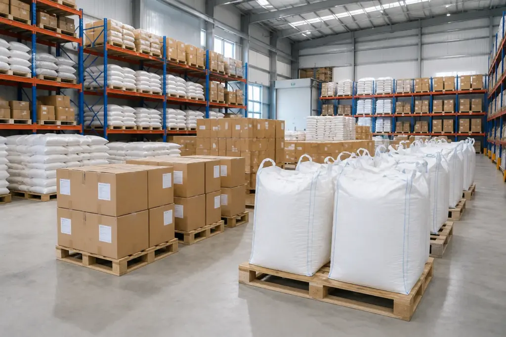 Vitamin B3 Nicotinamide bulk packaging and chemical raw material warehouse storage